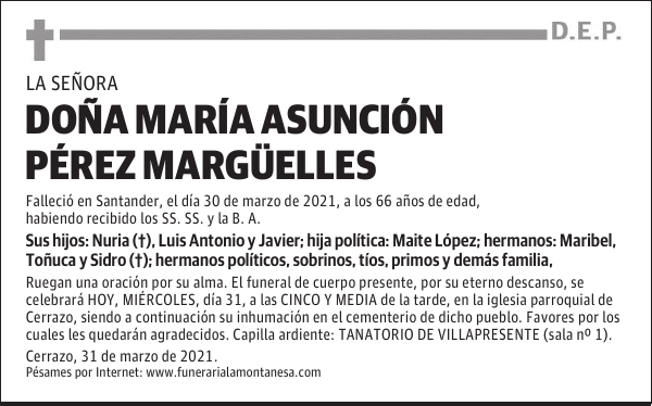 DOÑA MARÍA ASUNCIÓN PÉREZ MARGÜELLES