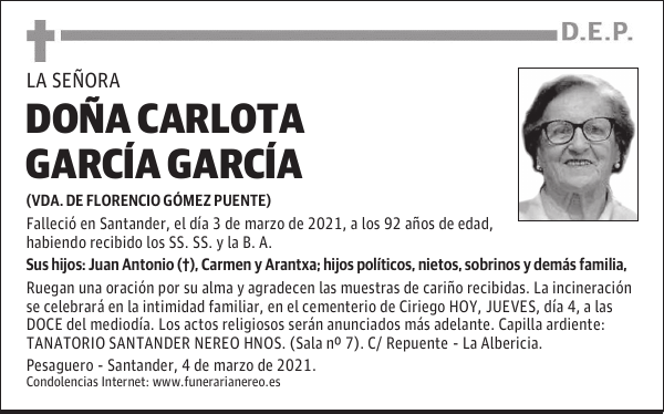DOÑA CARLOTA GARCÍA GARCÍA