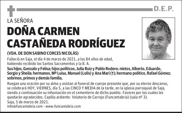 DOÑA CARMEN CASTAÑEDA RODRÍGUEZ