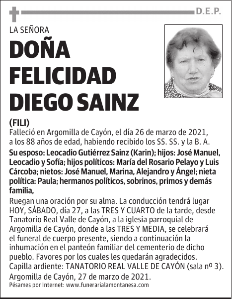 DOÑA FELICIDAD DIEGO SAINZ