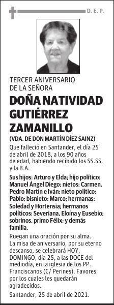 DOÑA NATIVIDAD GUTIÉRREZ ZAMANILLO
