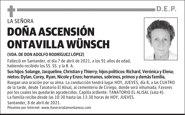 DOÑA ASCENSIÓN ONTAVILLA WÜNSCH