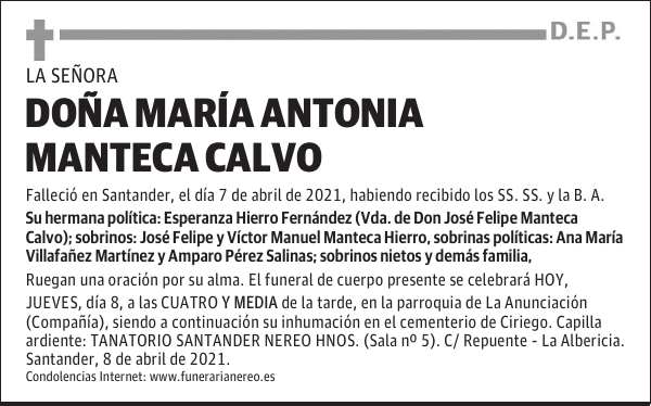 DOÑA MARÍA ANTONIA MANTECA CALVO