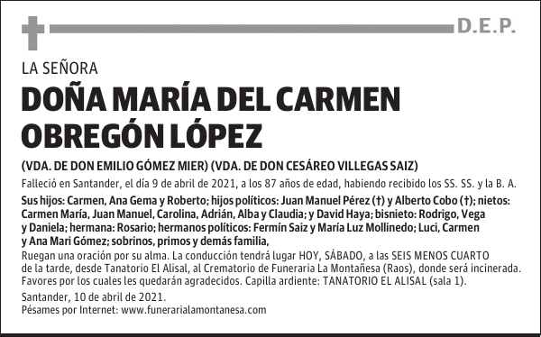 DOÑA MARÍA DEL CARMEN OBREGÓN LÓPEZ