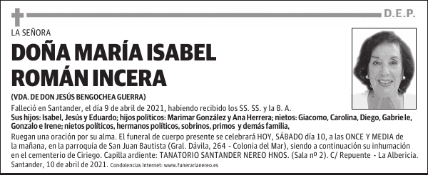 DOÑA MARÍA ISABEL ROMÁN INCERA