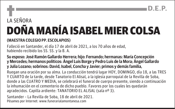 DOÑA MARÍA ISABEL MIER COLSA