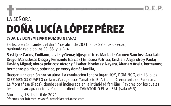 DOÑA LUCÍA LÓPEZ PÉREZ