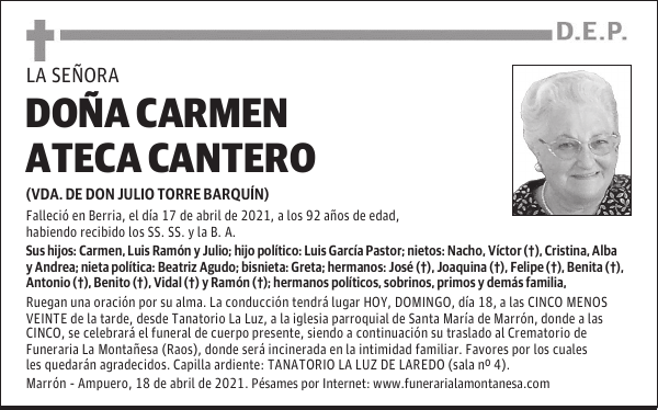 DOÑA CARMEN ATECA CANTERO