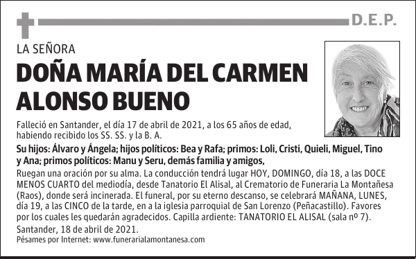 DOÑA MARÍA DEL CARMEN ALONSO BUENO