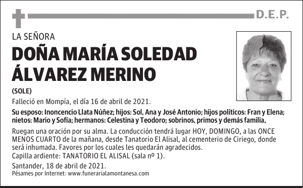 DOÑA MARÍA SOLEDAD ÁLVAREZ MERINO