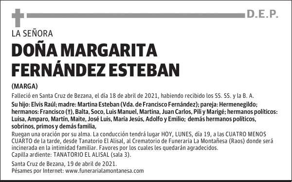 DOÑA MARGARITA FERNÁNDEZ ESTEBAN