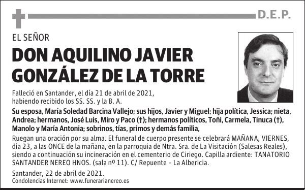DON AQUILINO JAVIER GONZÁLEZ DE LA TORRE