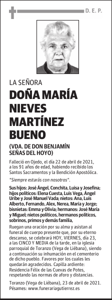 DOÑA MARÍA NIEVES MARTÍNEZ BUENO