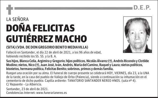 DOÑA FELICITAS GUTIÉRREZ MACHO