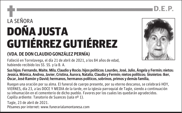 DOÑA JUSTA GUTIÉRREZ GUTIÉRREZ