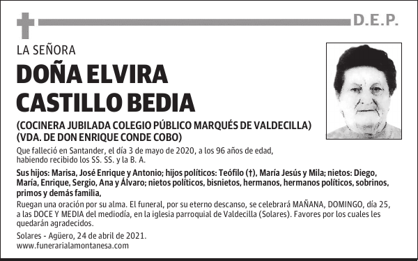 DOÑA ELVIRA CASTILLO BEDIA