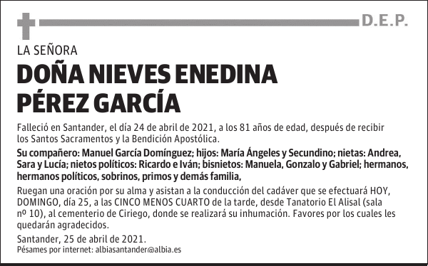 DOÑA NIEVES ENEDINA PÉREZ GARCÍA