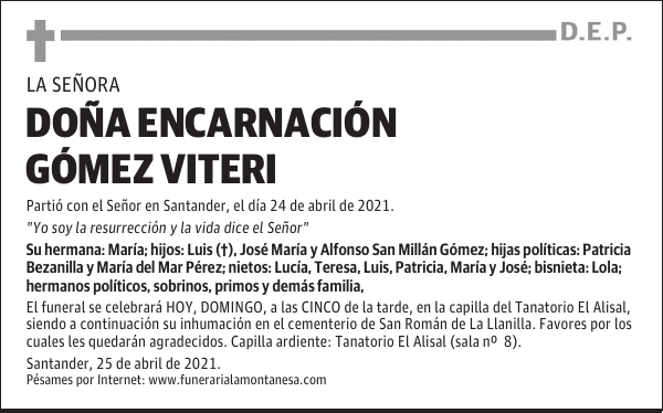 DOÑA ENCARNACIÓN GÓMEZ VITERI