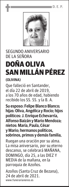 DOÑA OLIVA SAN MILLÁN PÉREZ