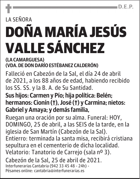 DOÑA MARÍA JESÚS VALLE SÁNCHEZ