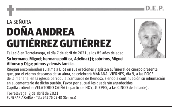 DOÑA ANDREA GUTIÉRREZ GUTIÉRREZ