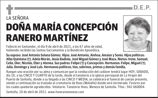 DOÑA MARÍA CONCEPCIÓN RANERO MARTÍNEZ