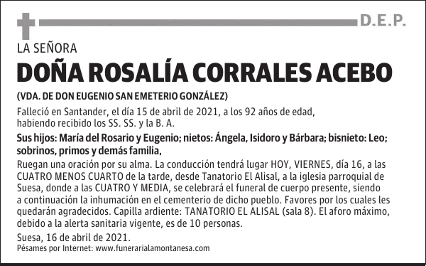 DOÑA ROSALÍA CORRALES ACEBO