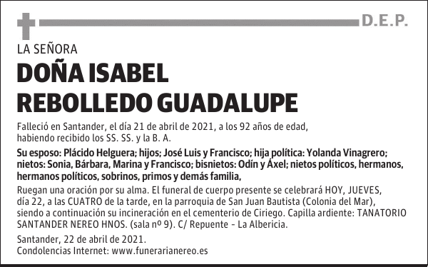 DOÑA ISABEL REBOLLEDO GUADALUPE