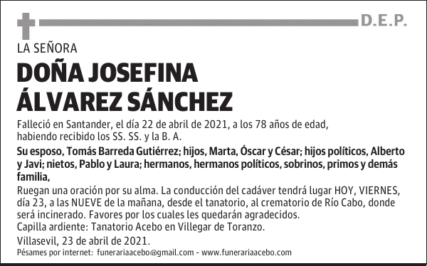 DOÑA JOSEFINA ÁLVAREZ SÁNCHEZ