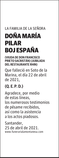 DOÑA MARÍA PILAR BOJ ESPAÑA