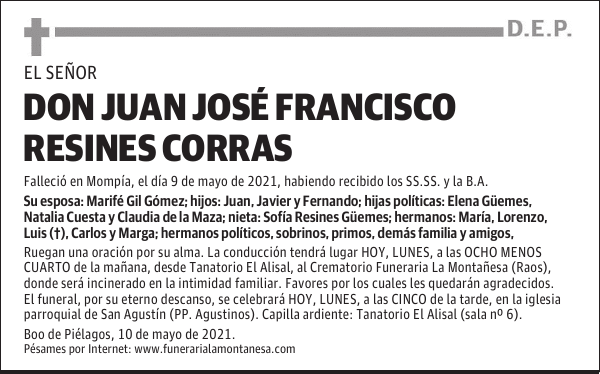 DON JUAN JOSÉ FRANCISCO RESINES CORRAS