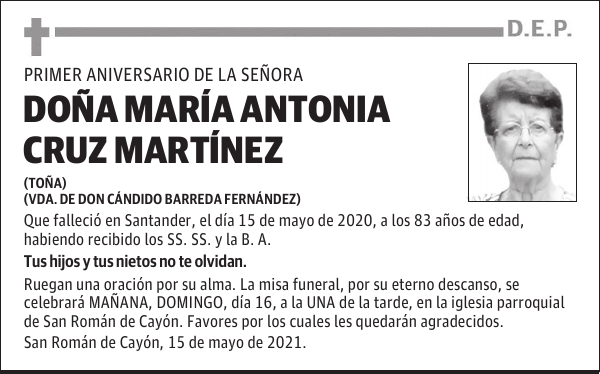 DOÑA MARÍA ANTONIA CRUZ MARTÍNEZ
