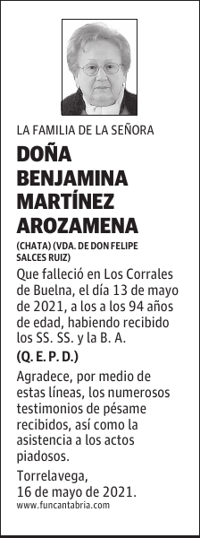 DOÑA BENJAMINA MARTÍNEZ AROZAMENA