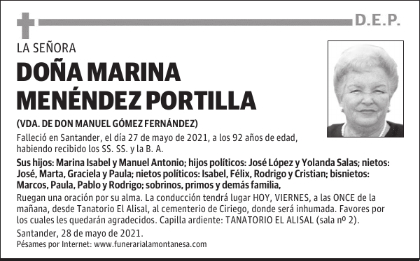 DOÑA MARINA MENÉNDEZ PORTILLA