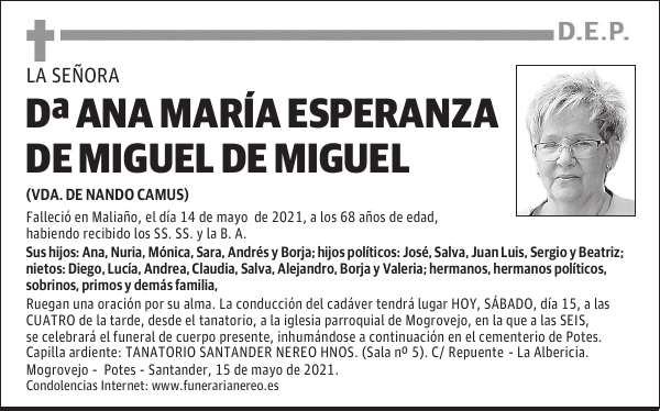 DOÑA ANA MARÍA ESPERANZA DE MIGUEL DE MIGUEL