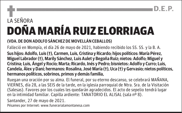 DOÑA MARÍA RUIZ ELORRIAGA