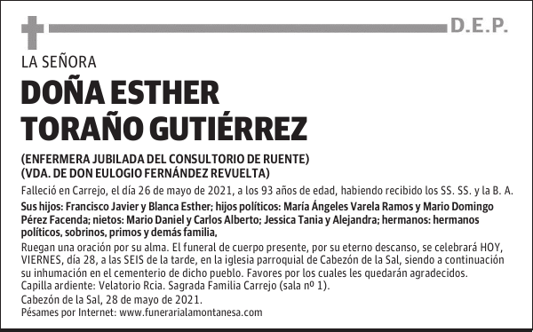 DOÑA ESTHER TORAÑO GUTIÉRREZ