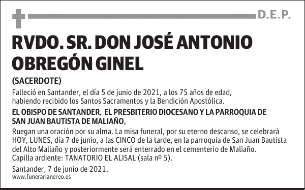 RVDO. SR. DON JOSÉ ANTONIO OBREGÓN GINEL