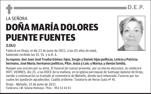 DOÑA MARÍA DOLORES PUENTE FUENTES