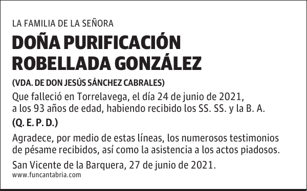 DOÑA PURIFICACIÓN ROBELLADA GONZÁLEZ