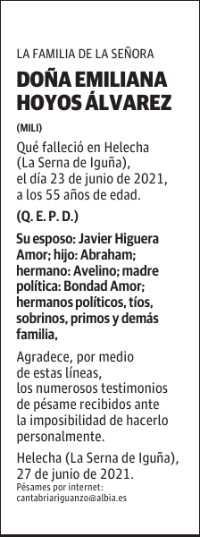 DOÑA EMILIANA HOYOS ÁLVAREZ