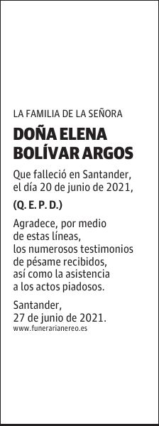 DOÑA ELENA BOLÍVAR ARGOS