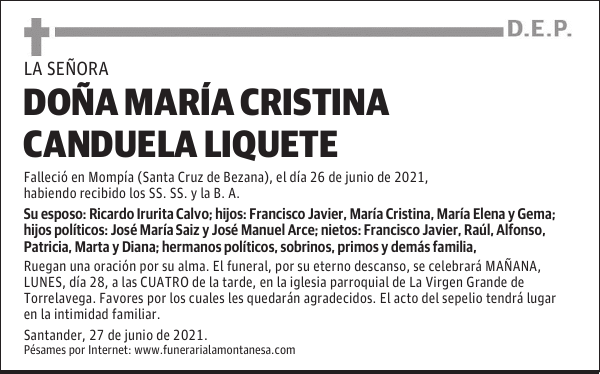 DOÑA MARÍA CRISTINA CANDUELA LIQUETE