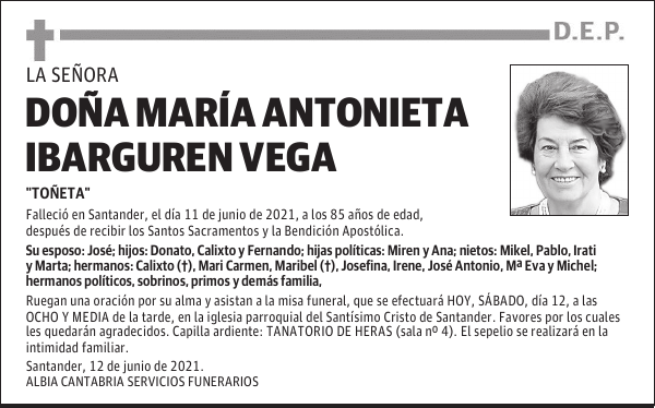 DOÑA MARÍA ANTONIETA IBARGUREN VEGA