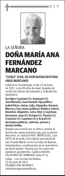 DOÑA MARÍA ANA FERNÁNDEZ MARCANO