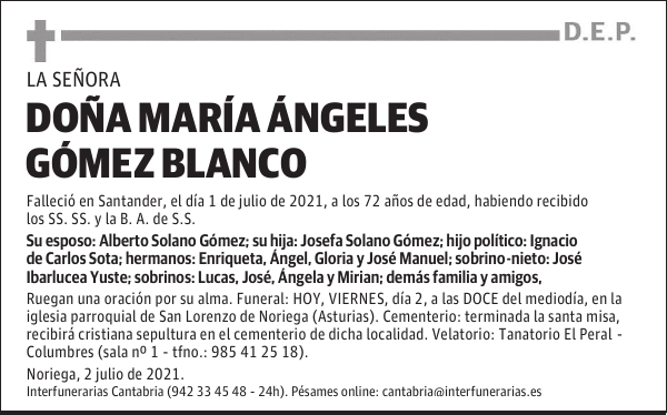 DOÑA MARÍA ÁNGELES GÓMEZ BLANCO