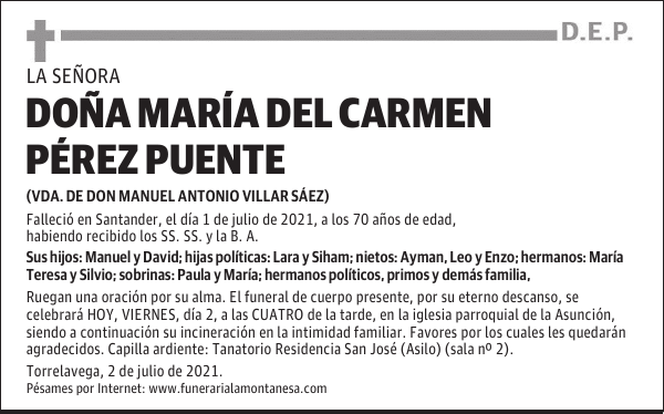 DOÑA MARÍA DEL CARMEN PÉREZ PUENTE