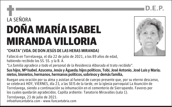 DOÑA MARÍA ISABEL MIRANDA VILLORIA