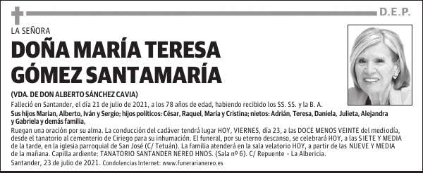 DOÑA MARÍA TERESA GÓMEZ SANTAMARÍA