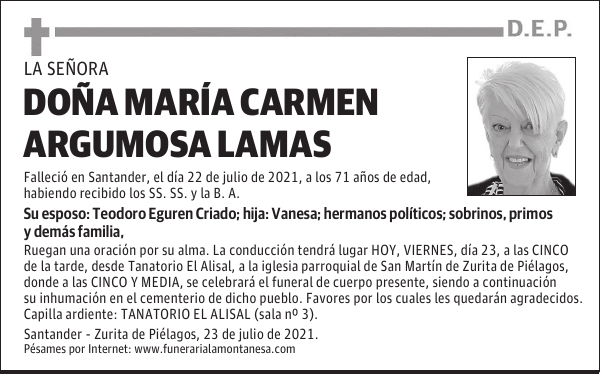 DOÑA MARÍA CARMEN ARGUMOSA LAMAS